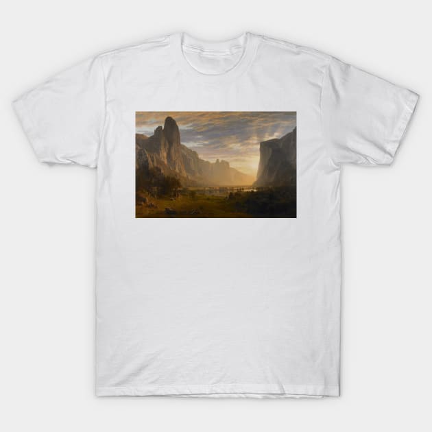 Looking Down Yosemite Valley, California by Albert Bierstadt T-Shirt by Classic Art Stall